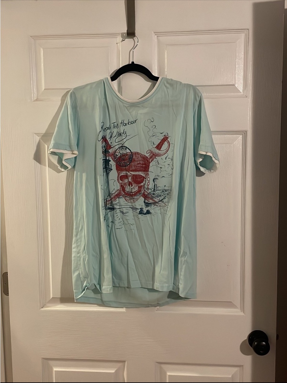 Light Blue Graphic Skull Short Sleeve Tee
